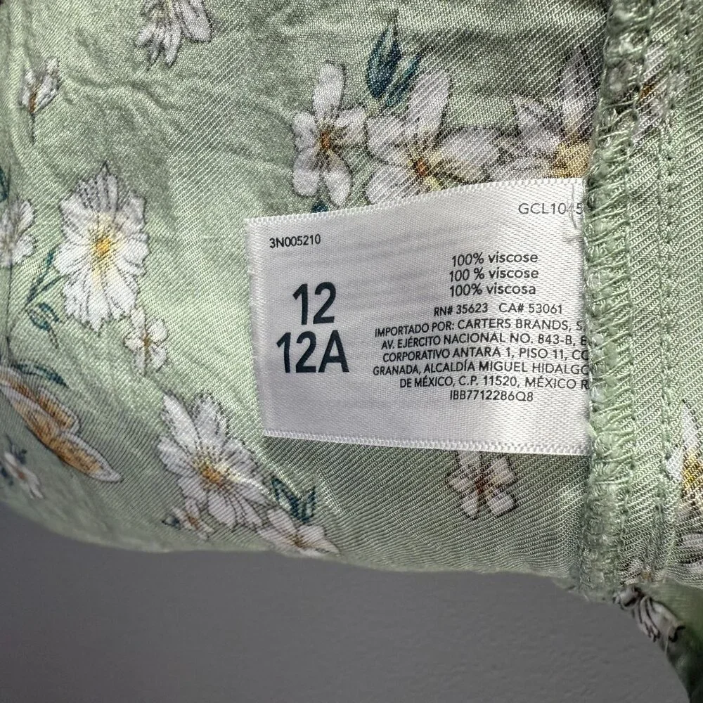 Oshkosh B'Gosh Girls Floral Dress Size 12 Green Short Sleeve Stretchy Cute Girly